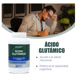 Ácido Glutámico Para La Memoria | 200 Cápsulas | Naturagel Sabor Sin sabor