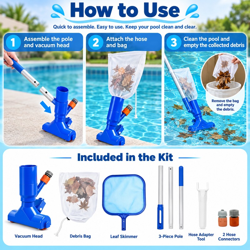 Portable Pool Vacuum Kit for Manual Cleaning – Garden Hose