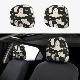 YANGDADA Ghost Pattern Cute Car Head Rest Covers 2 Piece Elastic Car Seat Headrest Protector Universal Fit Most Vehicles Auto Interior Accessories for Women Men