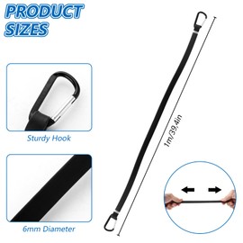 SHUESS Pack of 6 Elastic Straps with Carabiner, 100 cm Tensioning Elastic Expander with Hooks, Luggage Ties - Elastic Quick Release, Latex Mounting Straps for Bicycle, Pannier Rack, Motorcycle,