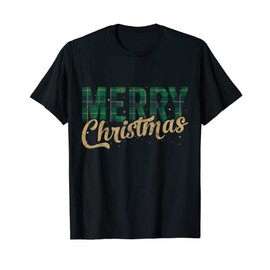 Merry Christmas Green Snowflake Plaid Gift Happy Family Xmas T-Shirt