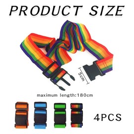 Pack of 4 Suitcase Straps, Brightly Marked Luggage Straps, Adjustable Suitcase Straps, Travel Luggage Buckle Seat Belts, Luggage Accessories, Rainbow colours, Unit size, Modern