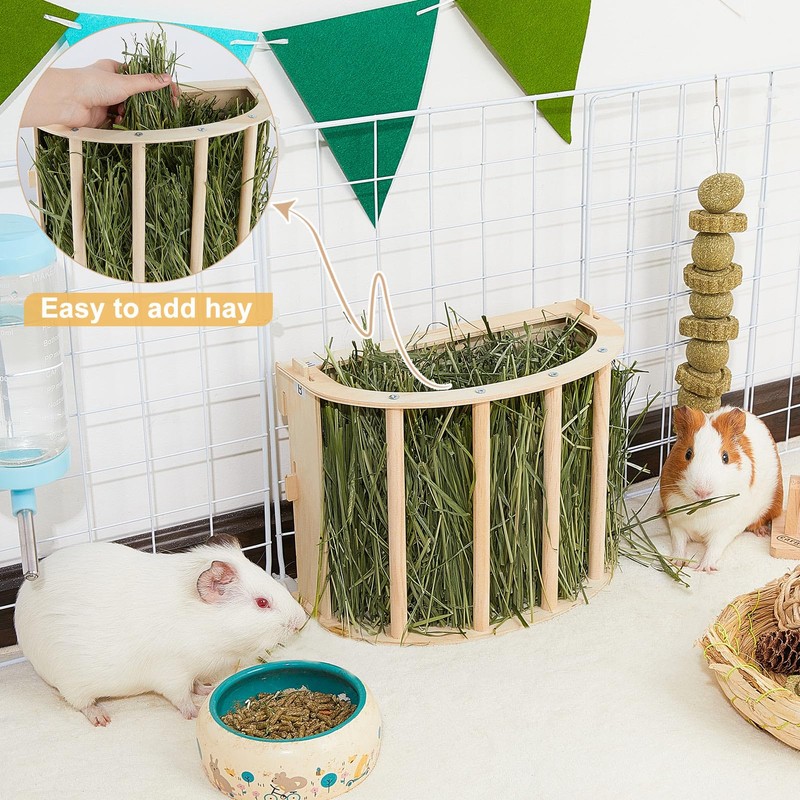 BeBeJoJo Guinea Pig Hay Feeder Wooden Rabbit Hay Feeder Big