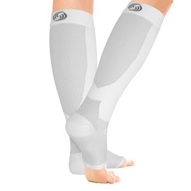 OrthoSleeve FS6+ Compression Foot & Leg Sleeve (1 Pair) for Plantar Fasciitis, Heel Pain, Achilles Tendonitis, Shin Splints, Venous Insufficiency and Leg Cramps (X-Large, White)