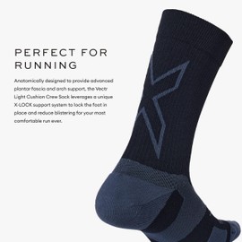 2XU Unisex Vect Crew Socks - Moisture-Wicking, Breathable, and Supportive Athletic Socks - Black/Titanium - Size Small