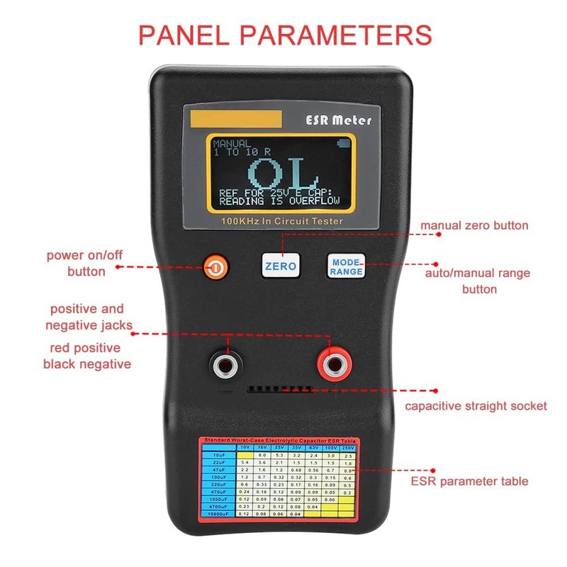 Candeon ESR Capacitor Tester, MESR-100 Digital Capacitance Meter ESR Meter