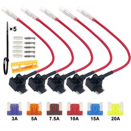 FULARR 5Pcs Premium ACN Low-Profile Add-A-Circuit Fuse Tap, Piggy Back Blade Fuse Holder Kit with Wire Harness, Free Micro Blade Fuses X 6Pcs, Fuse Puller X 1Pcs, Wire Ties X 5Pcs –– 12V / 24V