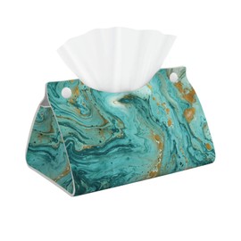 DSSWTP Green gold marble Tissue Box Cover Rectangle PU Leather Facial Tissue Case Paper Holder Organizer for Decor Bathroom Vanity Countertop Bedroom Dresser Night Stand Desk Tabletop Car Office