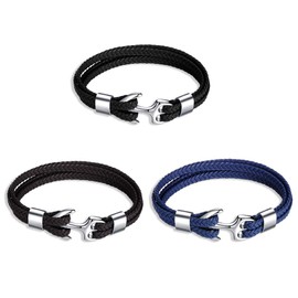 Unendlich U Men's Handmade Anchor Bracelet 22.5 cm Long Made of High-Quality Faux Leather with Stainless Steel Anchor for Men, Leather