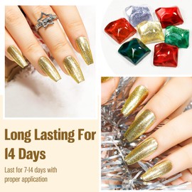 vieafenti Glitter Gold Nail Polish 15ml, Christmas Quick Drying Nail Polish Regular Shimmer Long-Lasting Air Dry Oil-Base Nail Polish Non Gel DIY Salon At Home