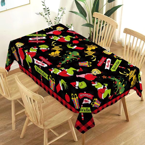 Heyfary Grinchmas Tablecloth Buffalo Plaid Check Merry Christmas Winter Holiday