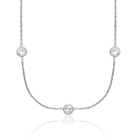 925 Sterling Silver 11 Station Cubic Zirconia CZ Chain Necklace