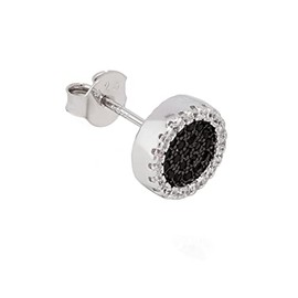 NKlaus Single 8.5 mm Goblet Stud Earrings 925 Silver Zirconia Black and White Earring 11218, Silver, Cubic Zirconia