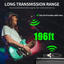Kadjuh Wireless XLR Transmitter and Receiver& Wireless Guitar Transmitter Receiver,Rechargeable Mic Adapter 16 Channels 196ft Range for Dynamic Microphone,Audio Mixer,Electric Guitar Bass