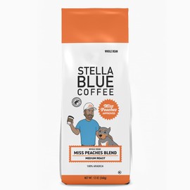 STELLA BLUE Fresh Whole Bean Coffee | Miss Peaches Blend | 100% Single Origin | Arabica MEDIUM Roast | Ethically & Sustainably Sourced from Colombia | Helps Support PAWS Chicago | 12 ounce Bag