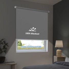 LUCKUP Blackout Cordless Roller Shades for Windows, Room Darkening Free-Stop Pull Down Rolling Blinds, Waterproof Thermal Insulated Window Shades for Home & Office, Black, 42" W x 72" L