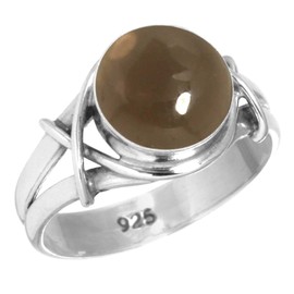 Jeweloporium 925 Sterling Silver Ring for Women Size L Brown Smoky Topaz Stone Solitaire Silver Ring Mothers' Day Gift Costume Jewelry