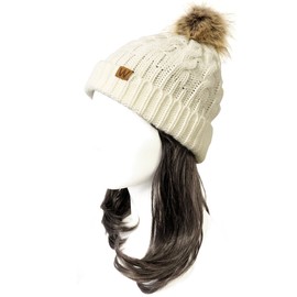 allydrew Winter Warm Soft Knit Beanie with Faux Fur Pom Pom, Mommy & Me Ivory Beanie