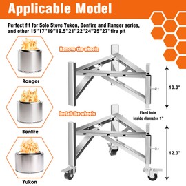 Universal Firepit Stand for 15" 17" 19.5" 22" 25" 27" FirePit, Stainless Steel Camping Fire Pit Stand for Solo Stove Ranger, Bonfire, Yukon, Outdoor Fireplace Accessory for Solo Stove & Other Fire Pit