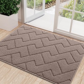 Kitinjoy Indoor Door Mat, 24"x36", Non Slip Rubber Backing Front Door Mat, Absorbent Resist Dirt Entrance Mat, Washable Low-Profile Welcome Mat for Entry, Brown