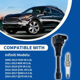 RARAYC Set of 4 Ignition Coil Pack & Spark Plugs Compatible with Nissan 2007-2019 Altima/Rogue/Sentra L4 Compatible with Infiniti FX50/M56 V8 Replaces UF549 & 9029 Fix Misfire & Check Engine Light