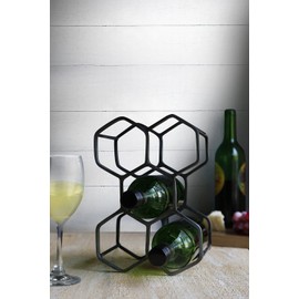 storeindya Wrought Iron Wine Rack Stand Bottle Holder with Natural Powder Coated in Carbon Black Iron Finish Holds up to Five Bottles