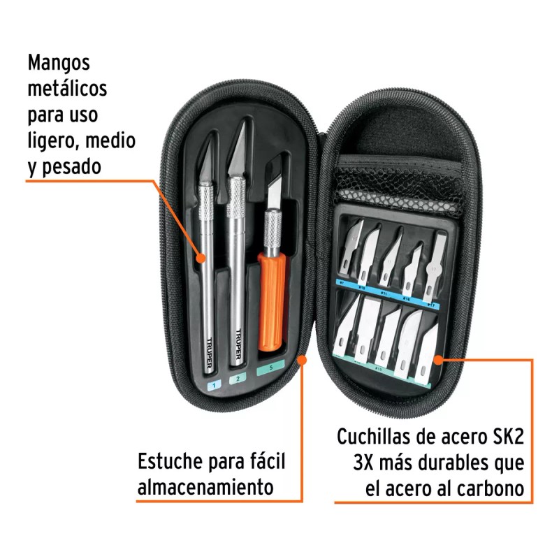 Truper EXA-11 Juego De Exactos Hobby Con Estuche 13 Piezas