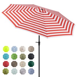 Tempera 10ft Patio Market Outdoor Table Umbrella with Auto Tilt and Crank,Large Sun Umbrella with Sturdy Pole&Fade resistant canopy,Easy to set,Red White Stripe