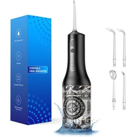 SARMOCARE Water Dental Flosser, Cordlss Oral Irrigator 300ML 4 Modes 4 Tips Pattern Water Tank Rechargeable Water Flossers for Home Travel(Black)