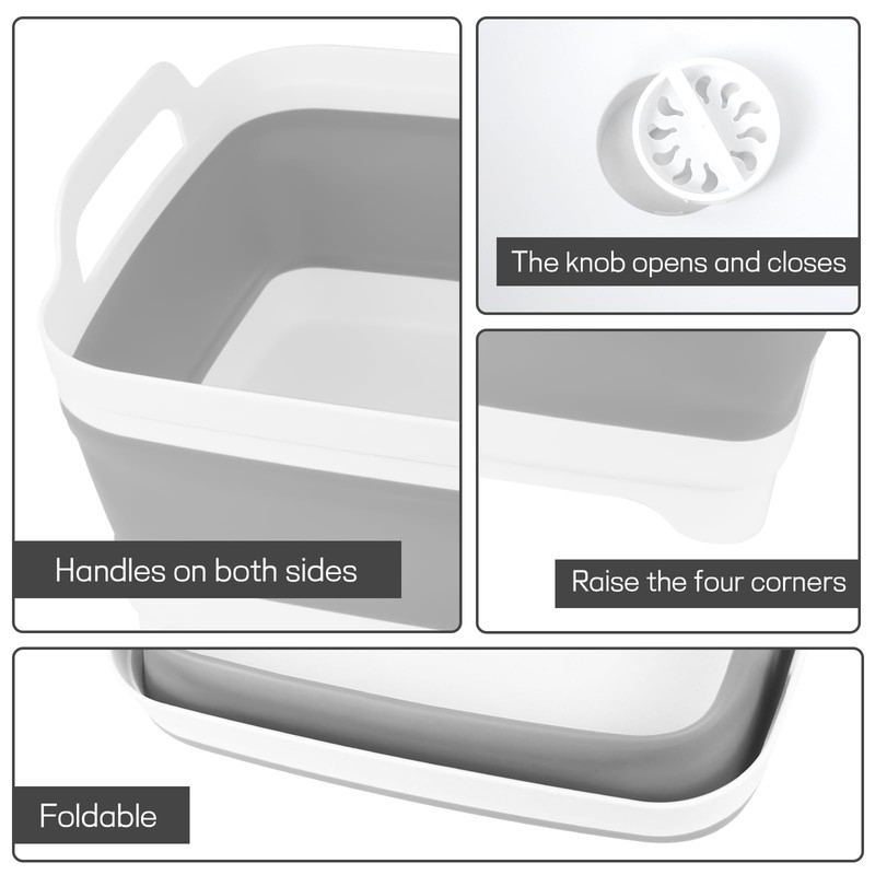 Hovom Collapsible Dish Basin with Drain Plug, 8.5L 2.2 Gallon