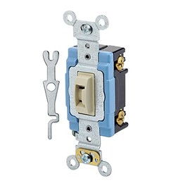 Leviton 15 Amp, 120/277 Volt, Toggle Locking Single-Pole AC Quiet Switch, Extra Heavy Duty Grade, Self Grounding, 1201-2IL, Ivory