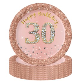 16Pcs Rose Gold 30th Party Paper Plates 7 inch,Rose Gold 30th Party Tableware Decor Rose Gold 30th Paper Plate Rose Gold 30th Plates for Kids Rose Gold 30th Party Supplies Table Decorations