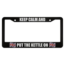 oFloral Keep Calm and Put The Kettle on Aluminum Alloy License Plate Frame British England Flag I Love London Applicable to US Standard Car Metal Car Tag Frame Cover Holder for Women Men(1 Pack)