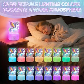 16 Colours DIY Unicorn Diamond Painting Lamp, Double-Sided Diamond Painting Night Light Craft Set Children for 5-10 Years, White Volcanic Crack Base, Creative Night Light, Gifts for Children 5-10