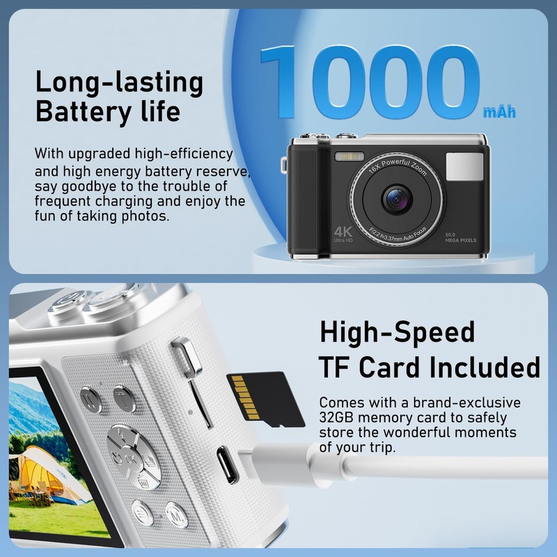 4K Digital Camera, Real 50MP Vlogging Camera with 32G TF