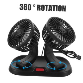 FELTECHELECTR Dual Head Car Fan Rotatable Cooling Fan for Car Home Office Lightweight Design for Improved Air Circulation USB Powered Low Noise Energy Efficient