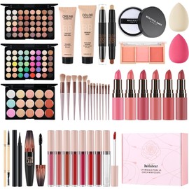 Kit de Maquillaje Profesional Completo para Mujer Principiante – Set de Maquillaje con Base, Sombras de Ojos, Rubor, Labiales, Delineador, Brochas, Corrector y Más – Todo en Uno