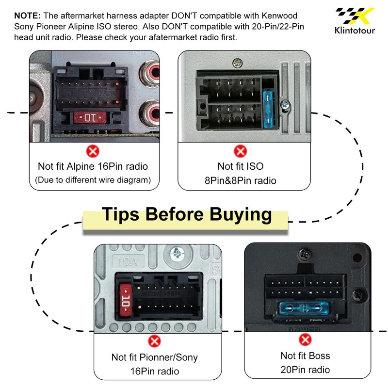 Aftermarket Radio Wiring Adapter Compatible with Hyundai 2008-2012/Kia 2009-2013, 16Pin