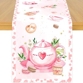 Cheerupp Floral Tea Party Theme Table Runner, Floral Garden Linen Fabric Table Runner for Everyday Use 72 x 13 Inches, Washable Table Cover for Indoor Outdoor Kitchen Dining Table Decor