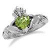 Natural Heart Shape Peridot Irish Claddagh 925 Sterling Silver Ring