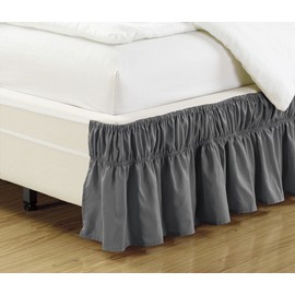 KingLinen Twin/Full Wrap Around Elastic Easy Change Microfiber Ruffled Bed Skirt Charcoal