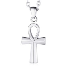 FaithHeart Stainless Steel Egyptian Horusu Eye Pendant Punk Gothic Ankh Cross Chain for Men Boys Men Egyptian Amulet for Birthday Christmas, Metal, No Gemstone