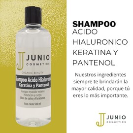 JUNIO - Shampoo con ácido hialuronico - Shampoo keratina - shampoo pantenol - Shampoo 500 ml - hipoalergénica - Aromaterapia - (No probado en animales)<