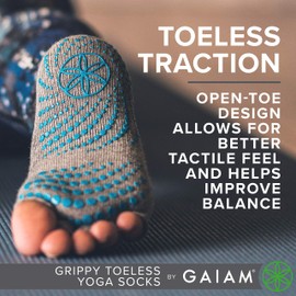 Gaiam Yoga Socks - Toeless Grippy Non Slip Sticky Grip Accessories for Women & Men - Hot Yoga, Barre, Pilates, Ballet, Dance, Home - Heather Grey/Black