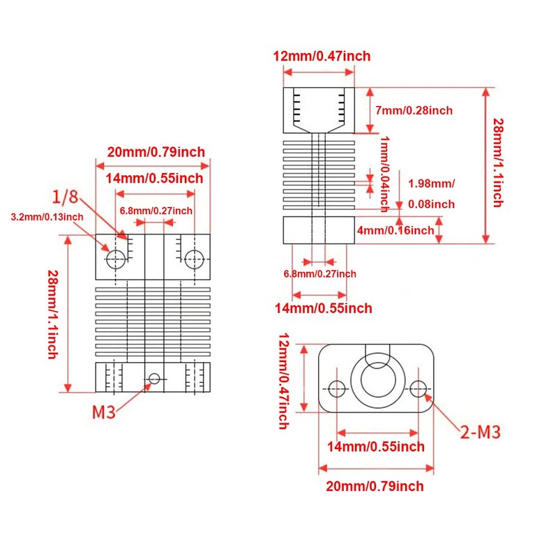 3D Printer Heating Block Hotend Kit Extruder Hot End Nozzle