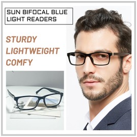 OCCI CHIARI Bifocals Reading Glasses for Men,Transition Square Eye Protection Readers 1.0 1.5 2.0 2.5 3.0 3.5 4.0(Black +250)