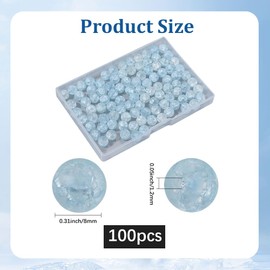 PONABEADIY 1 Box 100PCS Crackle Glass Beads Frosted 8MM Light Blue Crystal Round Ball Lampwork Crack Spacer Charms Loose Bead Bulk Strand for Jewelry Making Bracelets Necklaces DIY Craft Supplies