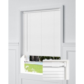 UNISHADES No Tools No Drill Cordless Mini Blinds, 100% Privacy L-Shaped Blades 1" Vinyl Blinds for Indoor Windows, for Windows Size (34.5" W × 64" H) Color (White)