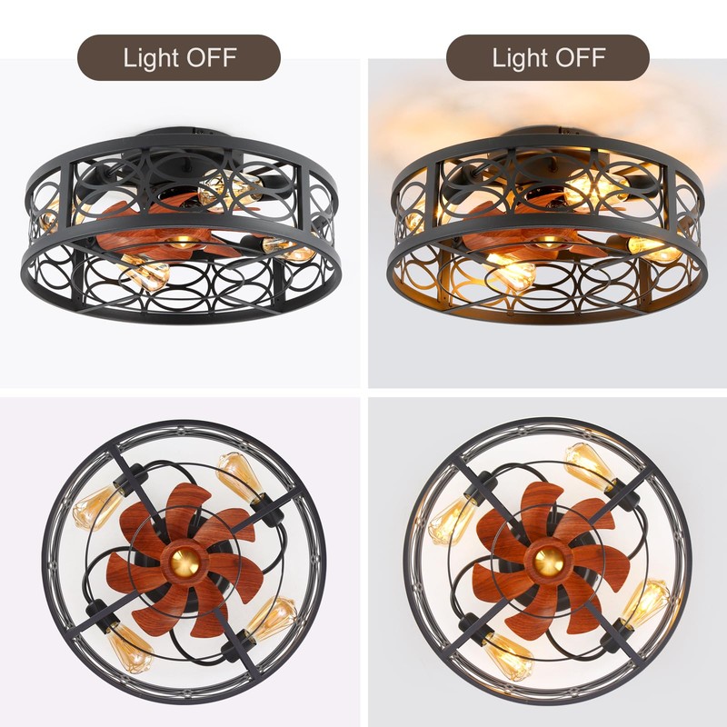 HUEOCZW 20" Caged Ceiling Fan with Light and Remote，Bladeless Ceiling