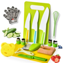 16 Pcs Cuchillos Montessori para Niños,Cocina de Juguete para Niño, Utensilios de Cocina para Niños para Cocinar y Cortar Pasteles,Frutas y Verduras,Cuchillos para Niños,Montessori para Niñas y Niños